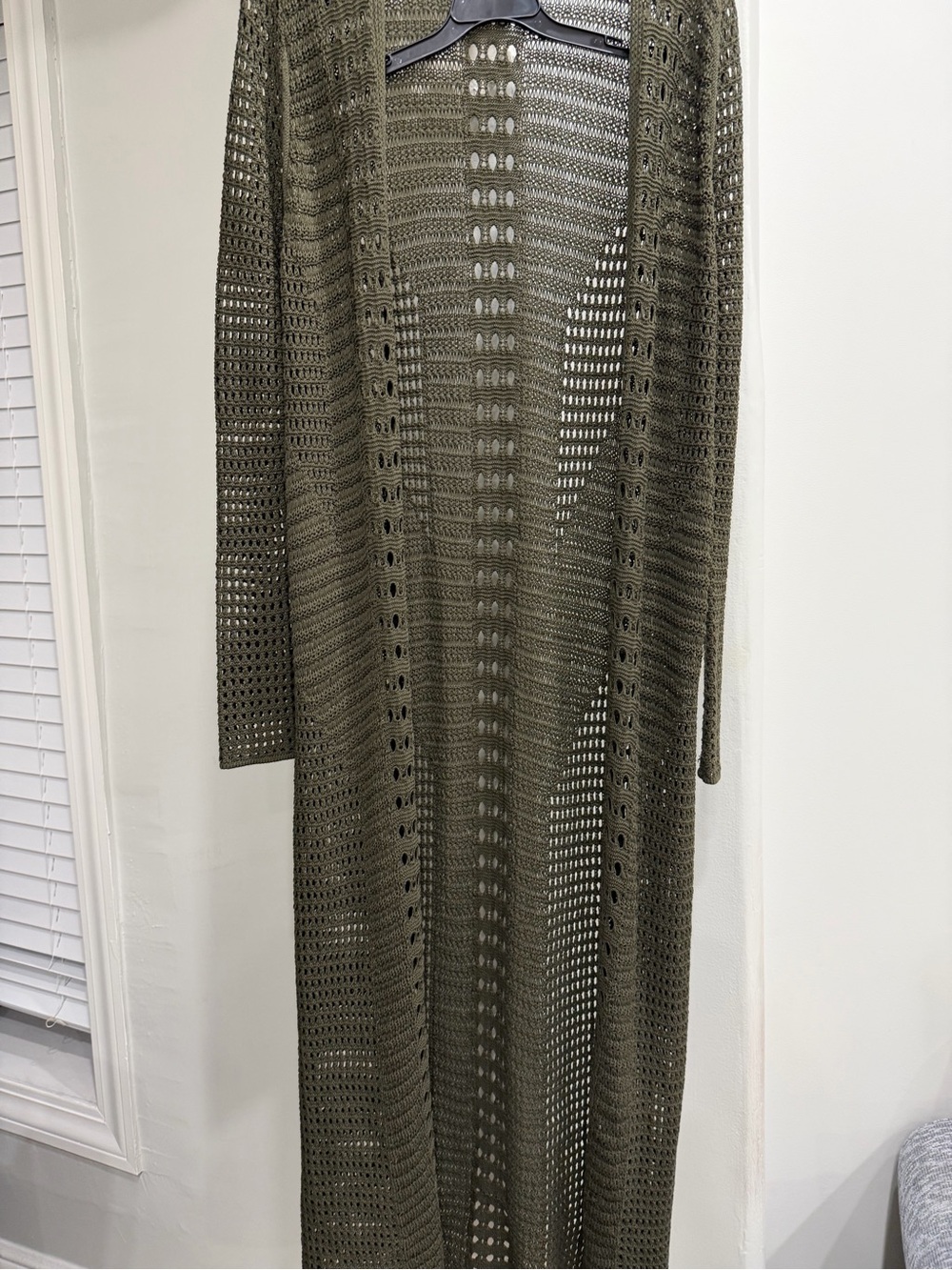 Express Olive Open-Weave Longline Cardigan